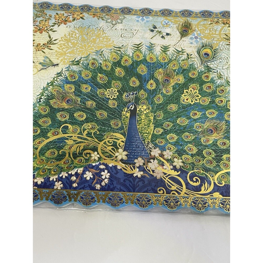 Peacock Die-Cut Gold Foil Paper Placemats 14X11" Pier 1 Imports 12 Count NEW - Picture 3 of 7